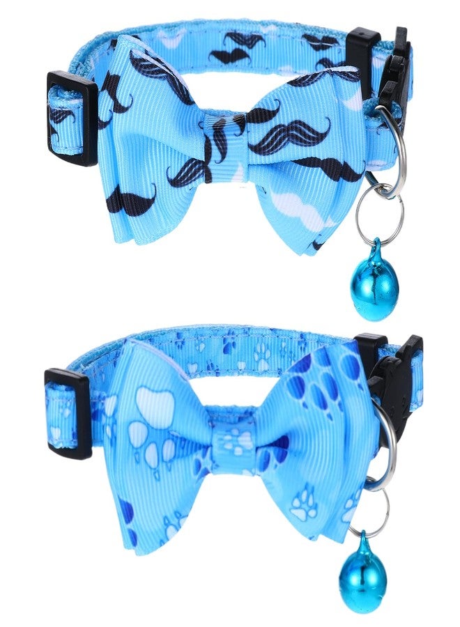 Telooco 2 Pack Kitten Collar with Bell Breakaway Cat Collars with Removable Bow Tie Safety Buckle Kitten Collars 7.8-12 Inch Adjustable Pet Collar for Boy Cats (Blue) - Image 1